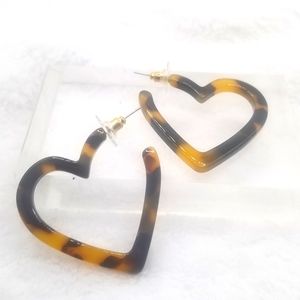 Ear Stud, Acrylic Marbled Leopard Irregular heart Hoop Earrings Tortoise Shell